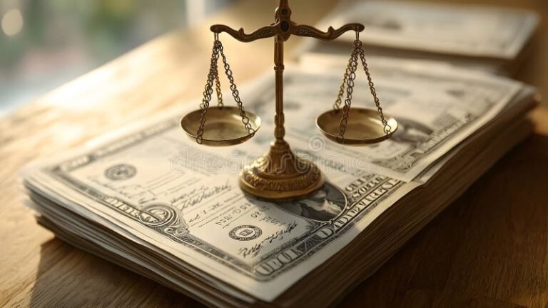 Cuánto es lo mínimo que se puede pagar de pensión alimenticia en Chile 18 balanza justicia con monedas y documentos legales