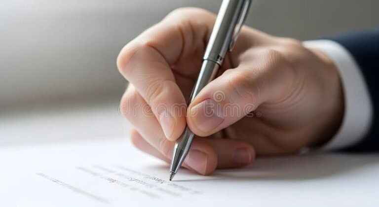 mano firmando documento con boligrafo