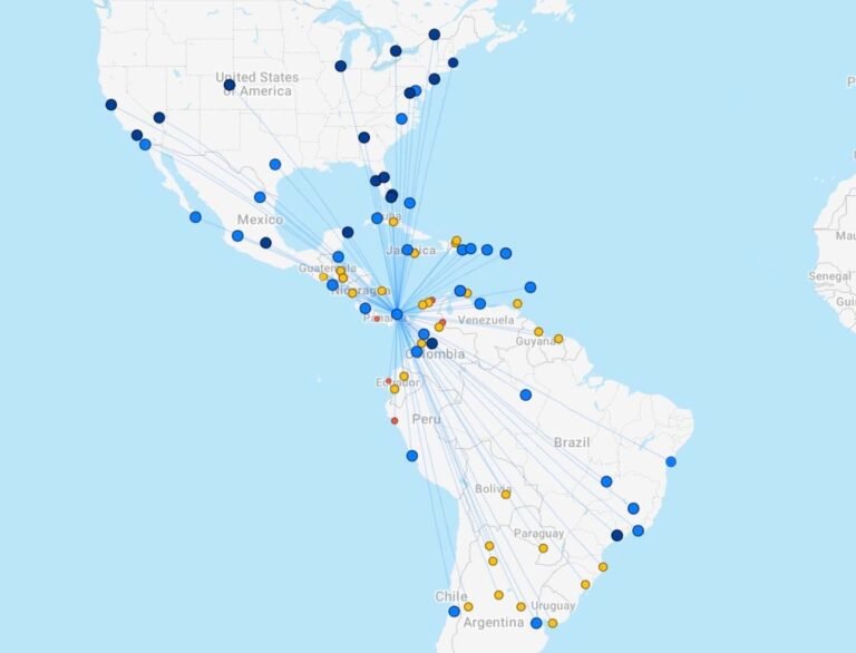 mapa de ruta aerea chile a estados unidos