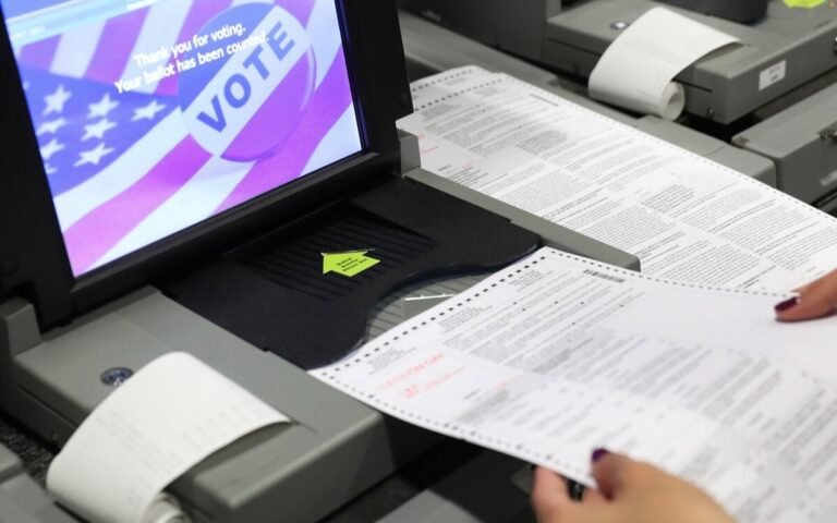 persona consultando datos electorales en laptop